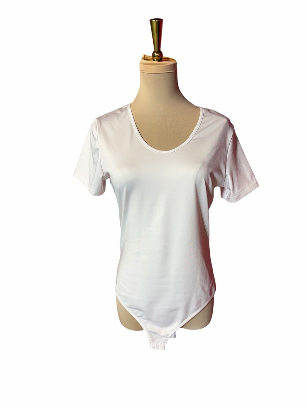 White Short Sleeve Bodysuit XL Stretch Basic Layering Top